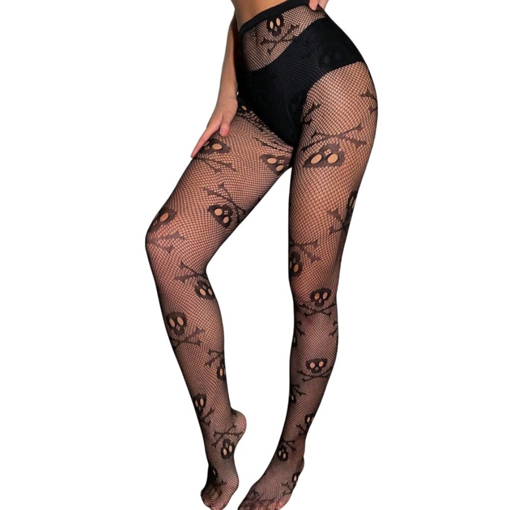 Coming Soon-Emo and Cosplay Skull Pattern Hollow Out Tights – Plus Size